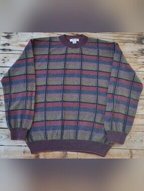 vintage 90's Allora plaid wool knit sweater men's Size Large